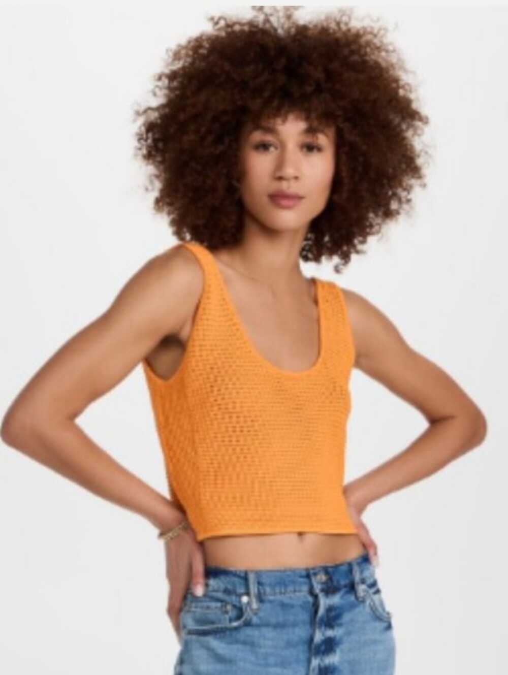 Frame Denim Crochet Viscose Tank in Kumquat